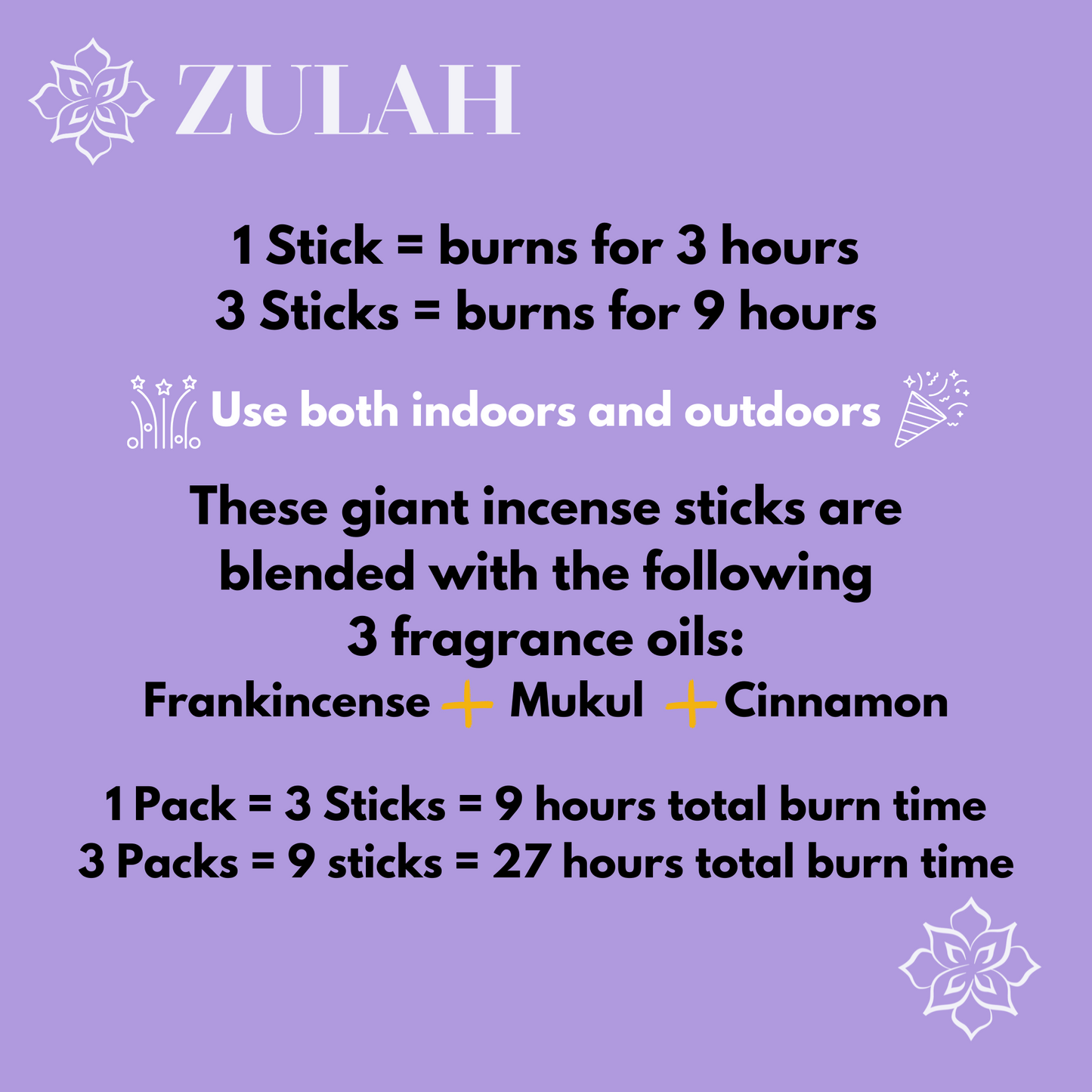 Giant Incense Sticks Burn for 3 Hours - Frankincense, Cinnamon, Mukul Blend